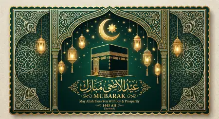 Eid Al Adha Greeting Card Green Theme 2026 - Free Eid Al Adha Greeting Card 2026 Download