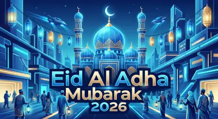 Eid Al Adha Greeting Card Night Theme 2026 - Free Eid Al Adha Greeting Card 2026 Download