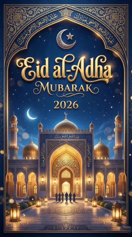 Free Eid Al Adha Mubarak 2026 Realistic Mosque Background Image Download
