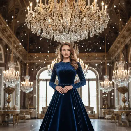 Free Elegant Blue Evening Dress Girl Photoshoot Background Download