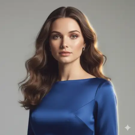 Free Elegant Blue Gown Photoshoot Soft Studio Lighting For American Girl Background Download