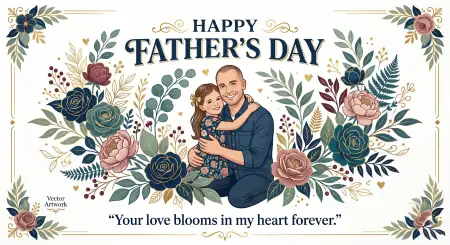 Fathers Day Greeting Card With Family Illustration - Free Happy Fathers Day Greeting Card Download