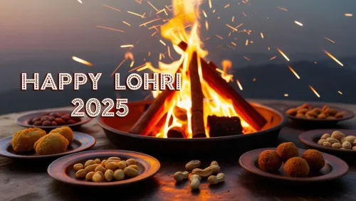 festive happy lohri greetings with bonfire background