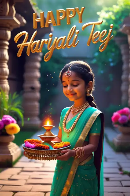 Floral Border Teej PNG Design - Free Happy Hariyali Teej Download