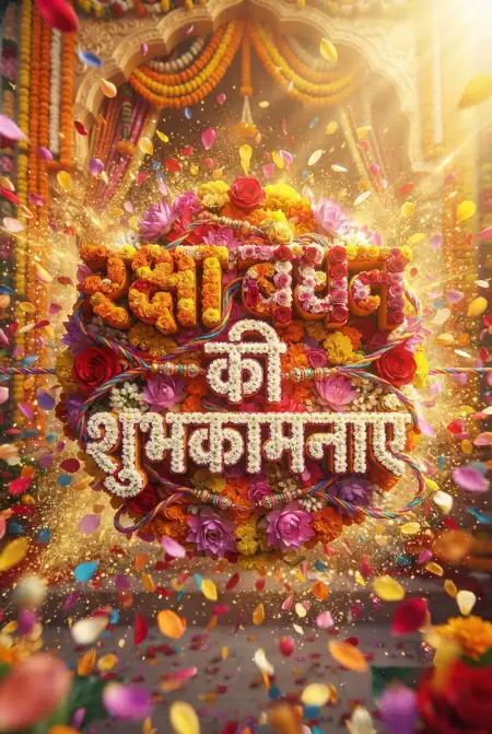 Free Flower Shower And Giant Hindi Text Raksha Bandhan Creative Image Image Download