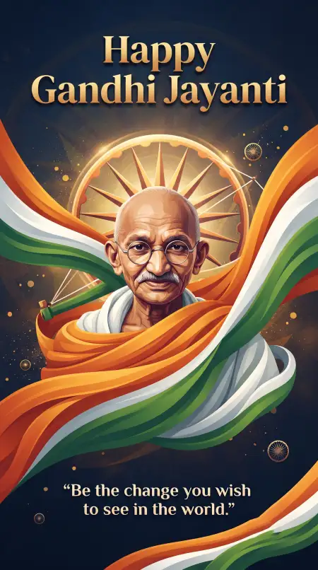 gandhi jayanti wishes with gandhi ji and indian flag 2026 - Gandhi Jayanti Wishes 2026 Vector