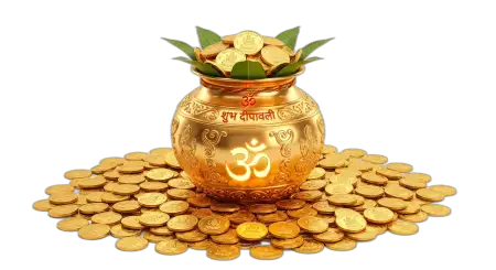 Ganesh Chaturthi Kalash With Coins Png Image - Free Golden Puja Kalash With Gold Coins Png Download