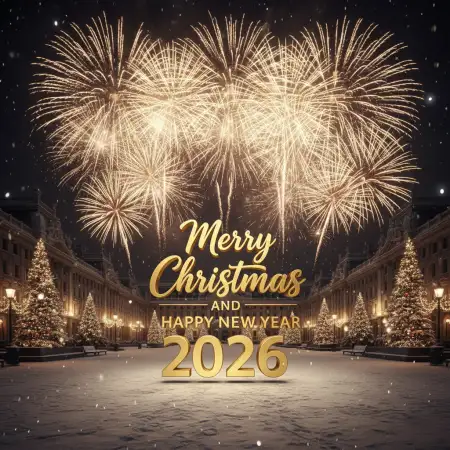 Free Merry Christmas And Happy New Year 2026 Gold Text Background Background Download