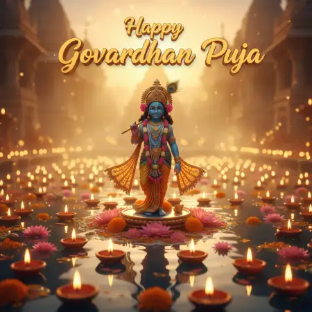 Glowing Lanterns Hung Around Decorated Temple - Free Happy Govardhan Puja 2025 Download