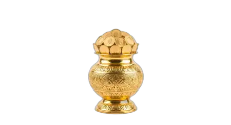 Golden Kalash Png Ultra Hd With Coins - Free Golden Puja Kalash With Gold Coins Png Download