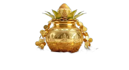 Golden Puja Pot With Coins Png Clipart Hd - Free Golden Puja Kalash With Gold Coins Png Download