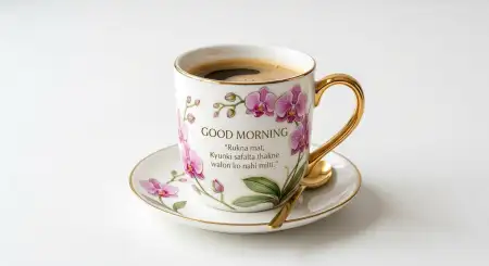 Free Good Morning Coffee Cup With Fresh Flowers Background Image Download