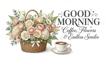 Free Good Morning Flowers And Coffee Banner Design Background Image Download