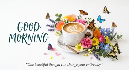 Free Good Morning Flowers And Coffee Greeting Wallpaper Background Image Download