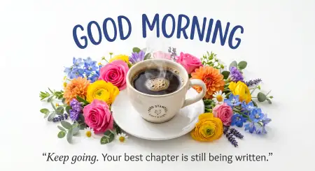 Free Good Morning Flowers And Coffee With Gratitude Message Background Image Download