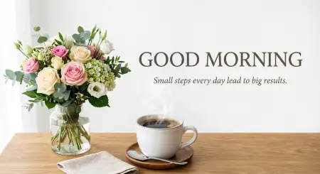 Free Good Morning Flowers And Coffee With Inspirational Message Background Image Download