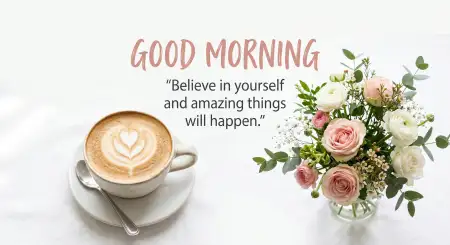 Free Good Morning Flowers And Coffee With Motivational Quote Background Image Download