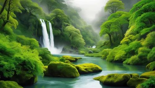 green nature background images with waterfalls and rivers