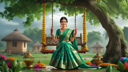 Green Saree Look For Hariyali Teej Celebration - Free Happy Hariyali Teej Download