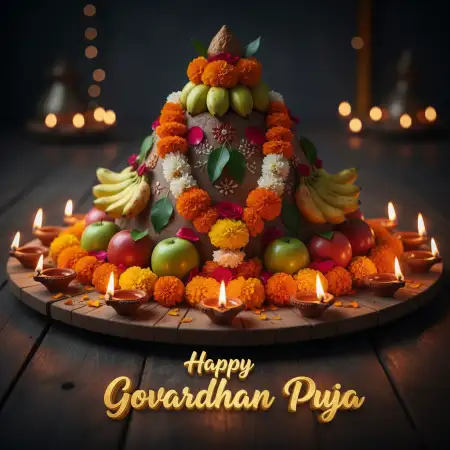 Group Of Devotees Dancing Around Small Govardhan Hill - Free Happy Govardhan Puja 2025 Download
