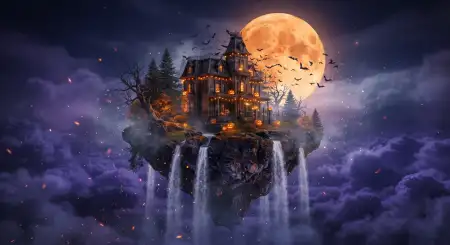 halloween haunted house and moon background 2026 - Halloween Background 2026