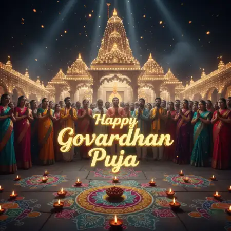Hand Holding Conch Shell Above Krishna Idol - Free Happy Govardhan Puja 2025 Download