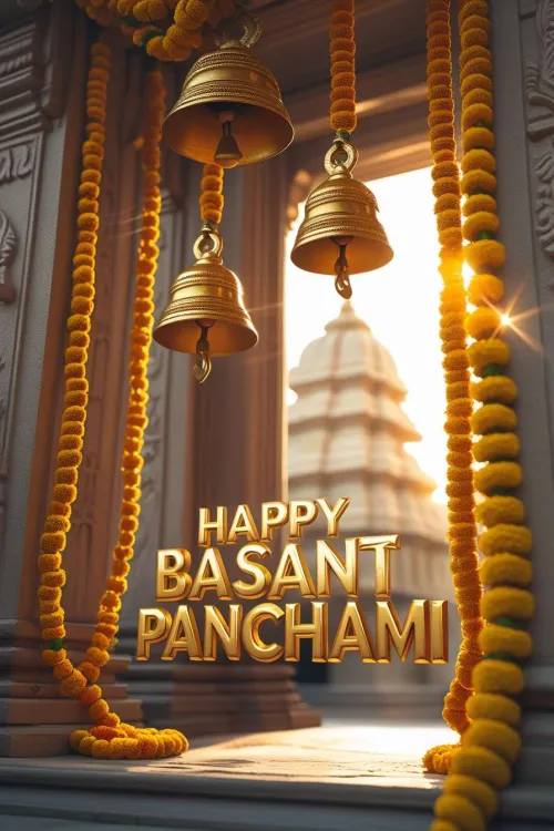 happy basant panchami text in 3d yellow background