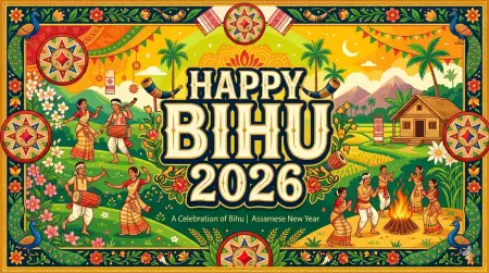 Happy Bihu 2026 Wishes Border Design Png - Free Happy Bihu 2026 Wishes Download