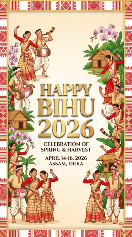 Happy Bihu 2026 Wishes Poster Download - Free Happy Bihu 2026 Wishes Download