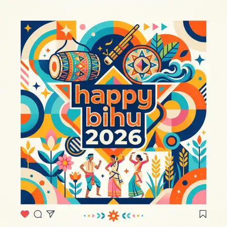 Happy Bihu 2026 Wishes Typography Design - Free Happy Bihu 2026 Wishes Download