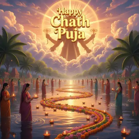 Free Happy Chhath Puja Greetings With River View Hd Background Download