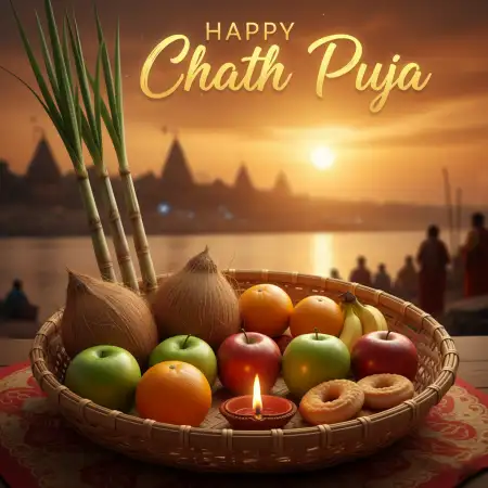 Free Happy Chhath Puja Wishes With Ganga River Image Background Download