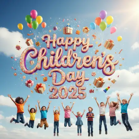 Free Happy Childrens Day 2025 3d Text Design Png Background Download