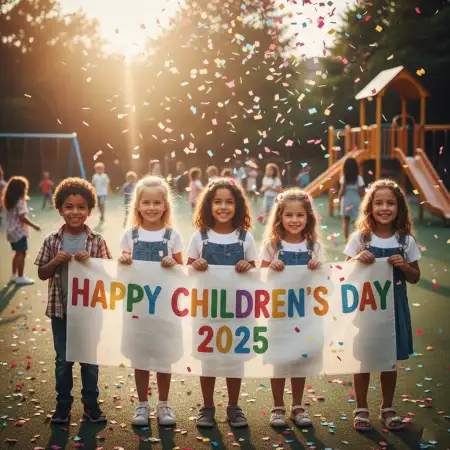 Free Happy Childrens Day 2025 Greeting Banner With Quote Background Download