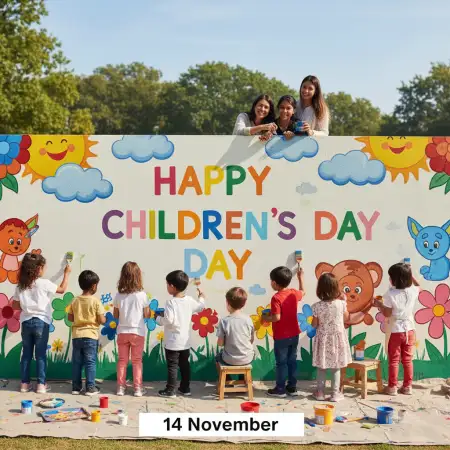 Free Happy Childrens Day Banner Psd File For School Program Background Download