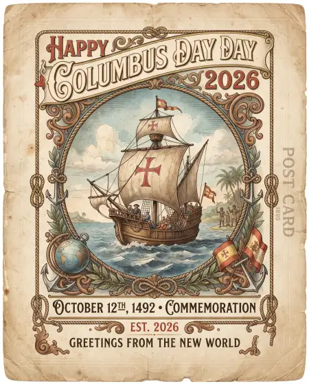 happy columbus day 2026 vintage greeting card design - Columbus Day
