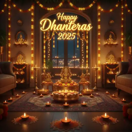 Happy Dhanteras 2025 Wishes With Diya And Coins - Free Happy Dhanteras 2025 Download