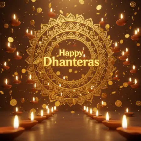 Free Happy Dhanteras 3d Image With Diyas And Gold Coins Background Download