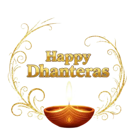 Happy Dhanteras Png With Golden Diya Flame - Free Dhanteras Png Download