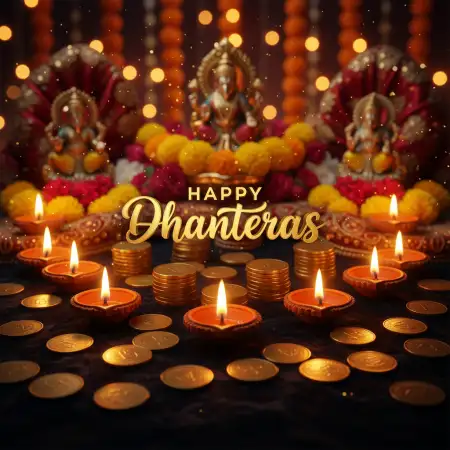 Free Happy Dhanteras Wishes With Goddess Lakshmi And Kuber Background Download