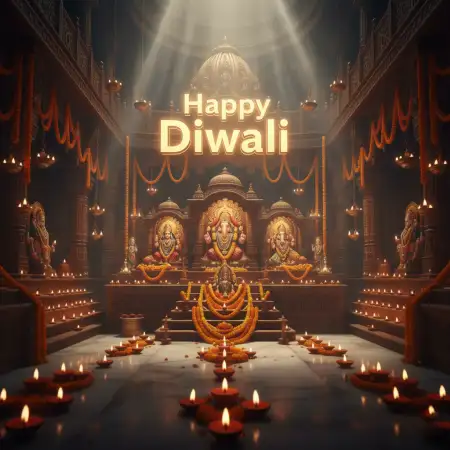 Happy Diwali Card Design With Lakshmi Ganesh Mandir - Free Happy Diwali With Lakshmi Download
