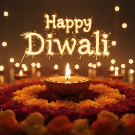 Happy Diwali Festival Image With Rangoli Design And Flower Decoration - Free Flower Download