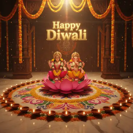 Happy Diwali Greeting Banner With Lakshmi Ganesh Gold Coins - Free Happy Diwali With Lakshmi Download