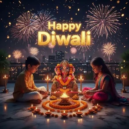 Happy Diwali Hd Poster With Lakshmi Ganesh Blessing Hand - Free Happy Diwali With Lakshmi Download