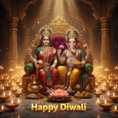 Happy Diwali Poster In Red And Gold With Lakshmi Ganesh - Free Happy Diwali With Lakshmi Download