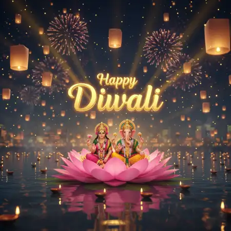 Happy Diwali Poster With Lakshmi Ganesh And Fireworks - Free Happy Diwali With Lakshmi Download