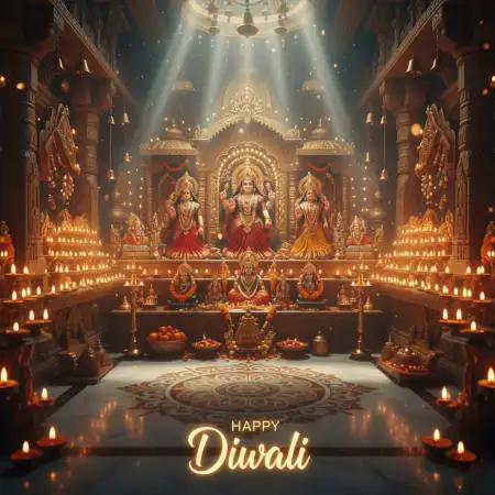 Happy Diwali Traditional Greeting With Lakshmi Ganesh Idol - Free Happy Diwali With Lakshmi Download