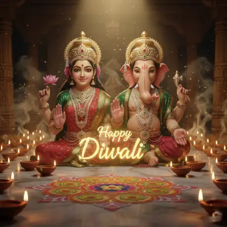 Happy Diwali With Lakshmi Ganesh And Shubh Labh Symbols - Free Happy Diwali With Lakshmi Download