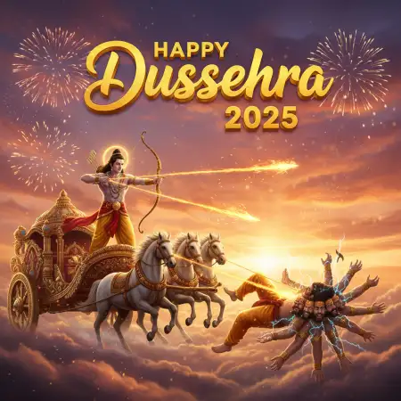 Happy Dussehra 2025 Images With Gold 3D Text - Free Happy Dussehra Download