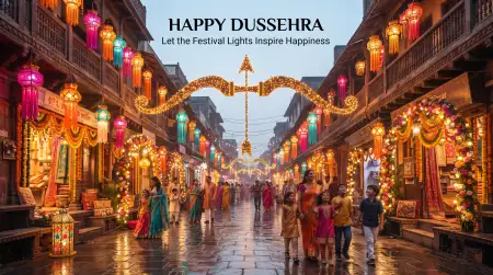 happy dussehra beautiful images with festive lights